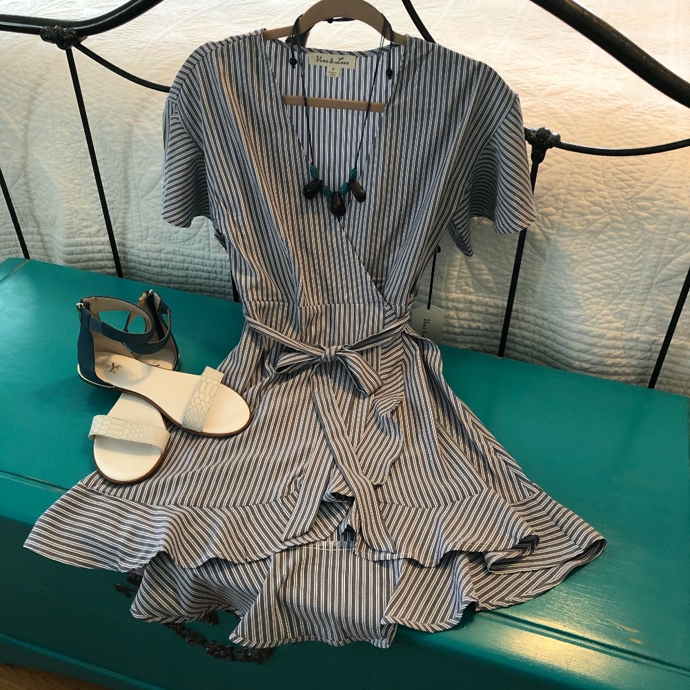 Denim/White Striped Ruffle Dress